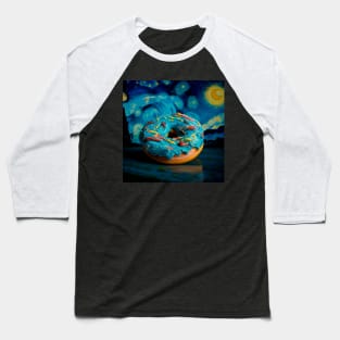 Funny Donut, Junk Food, Van Gogh Sugary Night Baseball T-Shirt